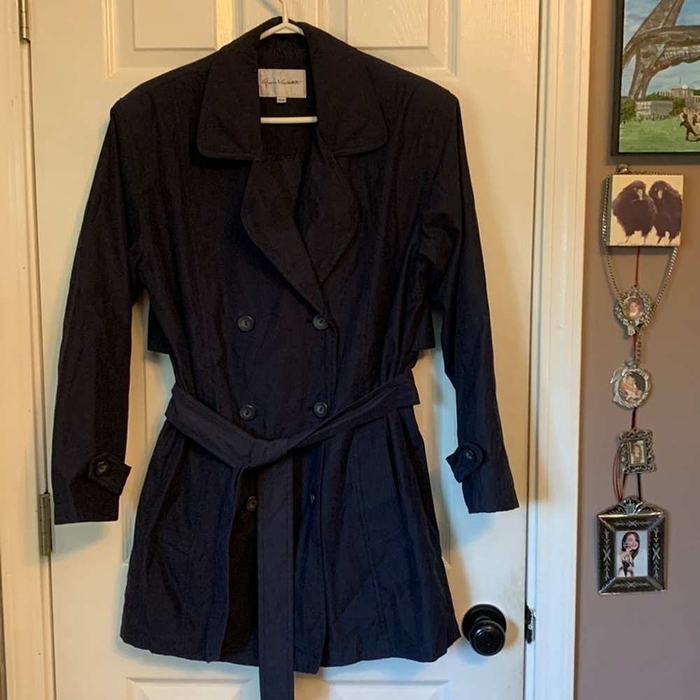 Womens Gloria Vanderbilt Lightweight Navy blue Belted Jacket Small